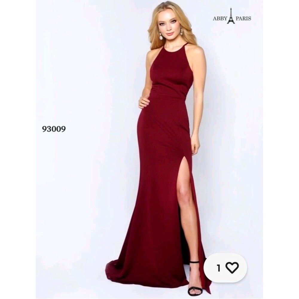 ABBY PARIS Floor-Lenght Formal Dress Burgundy Slit at Front Sz 8 Tall